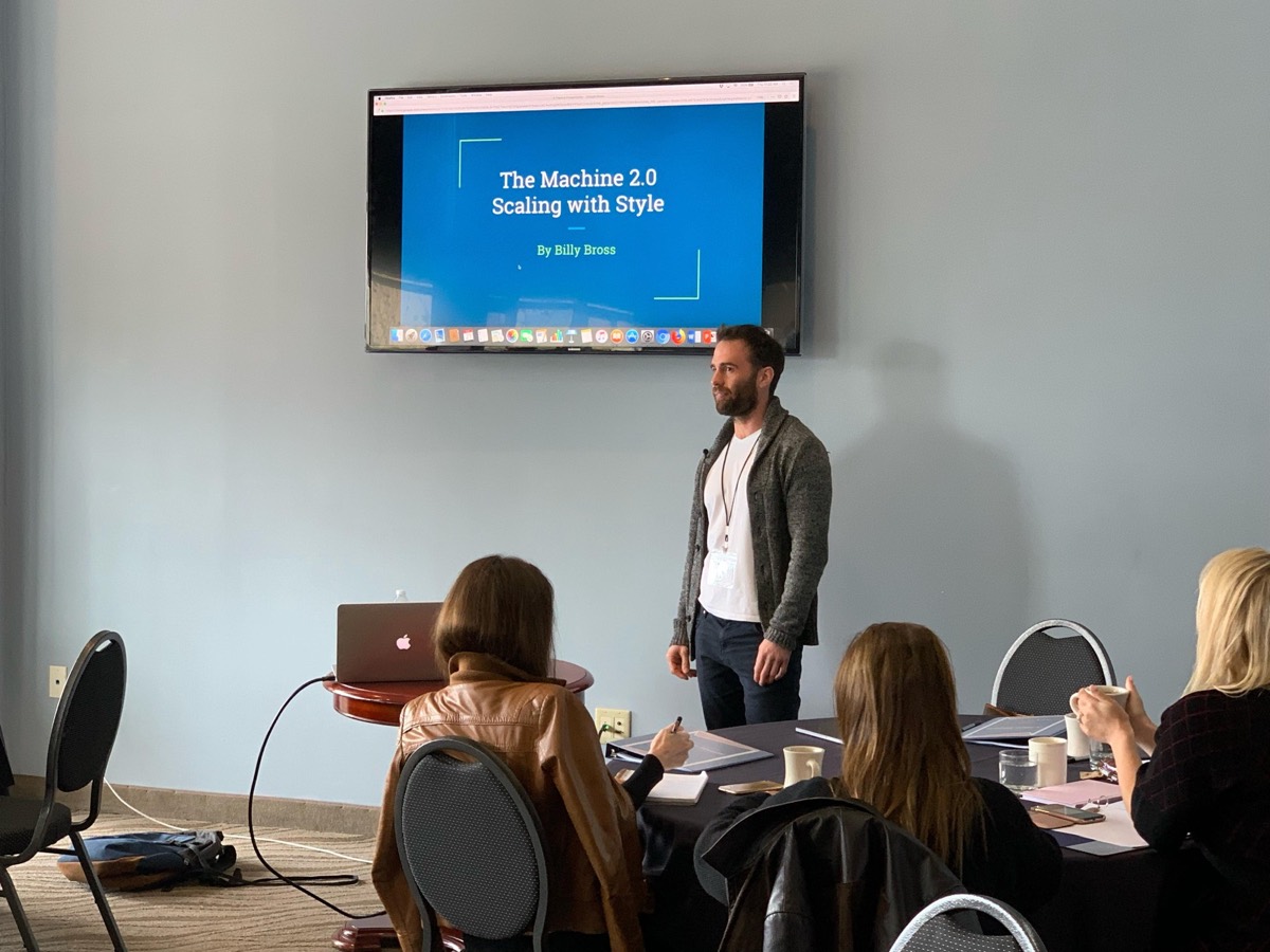 Billy Broas teaching at a marketing mastermind in Little Italy, San Diego