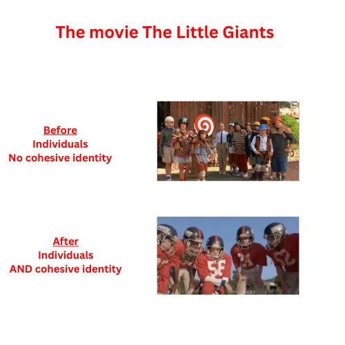 Little Giants movie showing transformation from ragtag individuals to a cohesive team identity